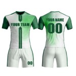 Custom sublimation white-navy football jerseys – children’s kit with custom names, dye-sublimation technology