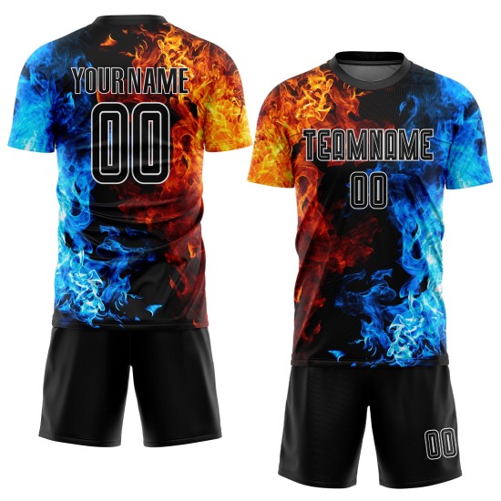 Black-White Jersey Flame Sublimation Figure Soccer Uniform Custom