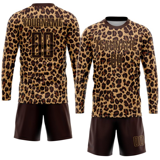 Brown Leopard Soccer Brown-Old Uniform Jersey Gold Custom Sublimation